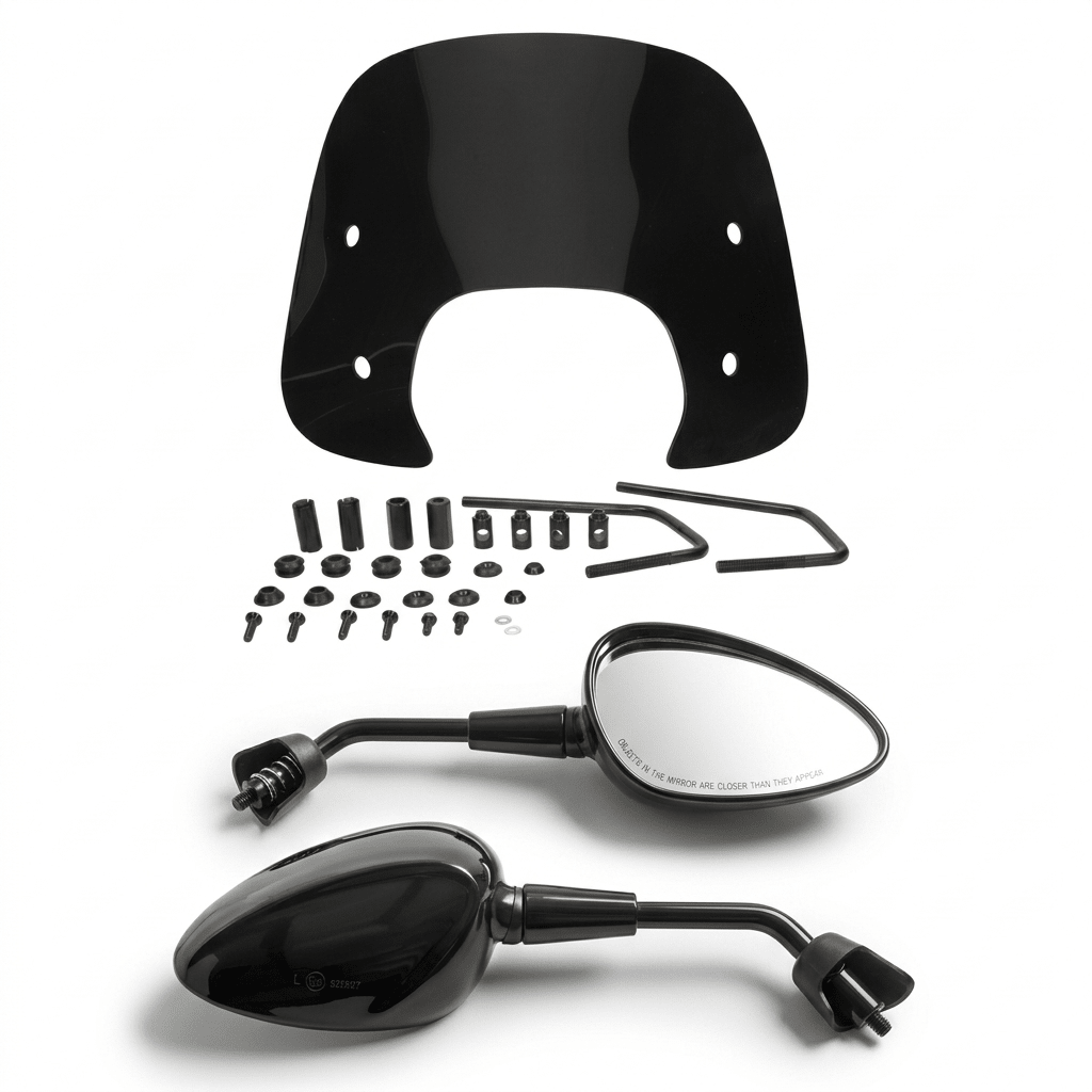 Vespa sprint windscherm laag glans zwart & spiegel set glans zwart kort